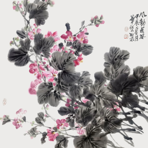 Zhao Huashuang's painting：Wind-Moved Sunflower-Like Flowers-风动花葵