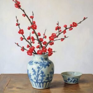 Li Huanyu's oil painting artwork "Red Plum Blossom" (1)